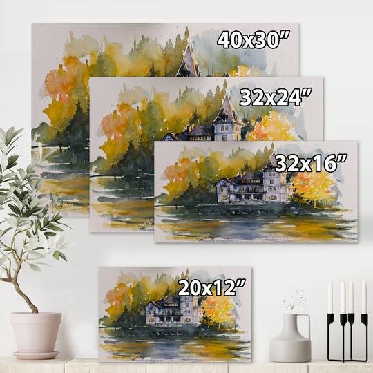 Designart - Castle By The Lake With Autumn Trees